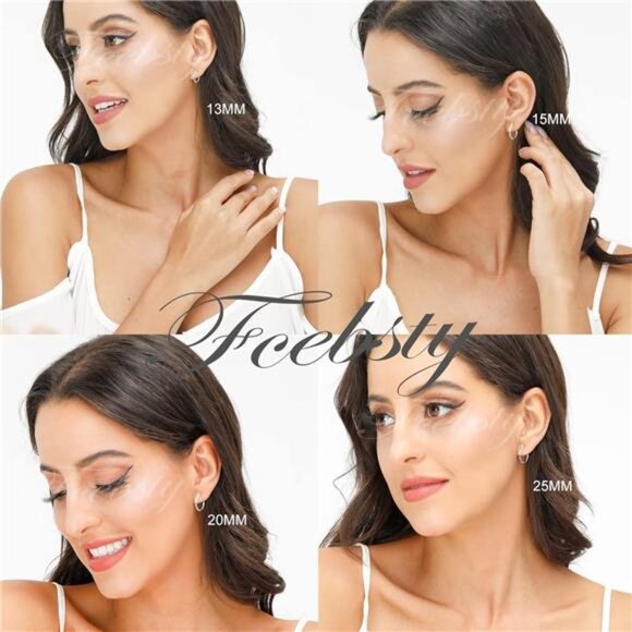 New 3 Pairs 925 Sterling Silver Hoop Earrings | Small White Gold Plated Hoop - Picture 3 of 7